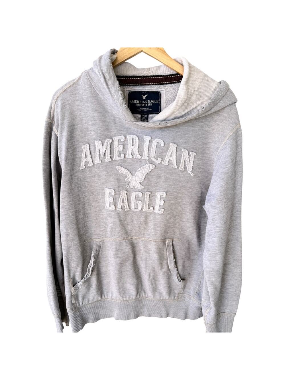 American Eagle Hoodie Mens Medium Gray Logo Pullover Casual Sweatshirt